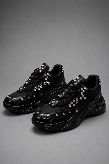 Black Embellished Athletic Sneakers with Rhinestones