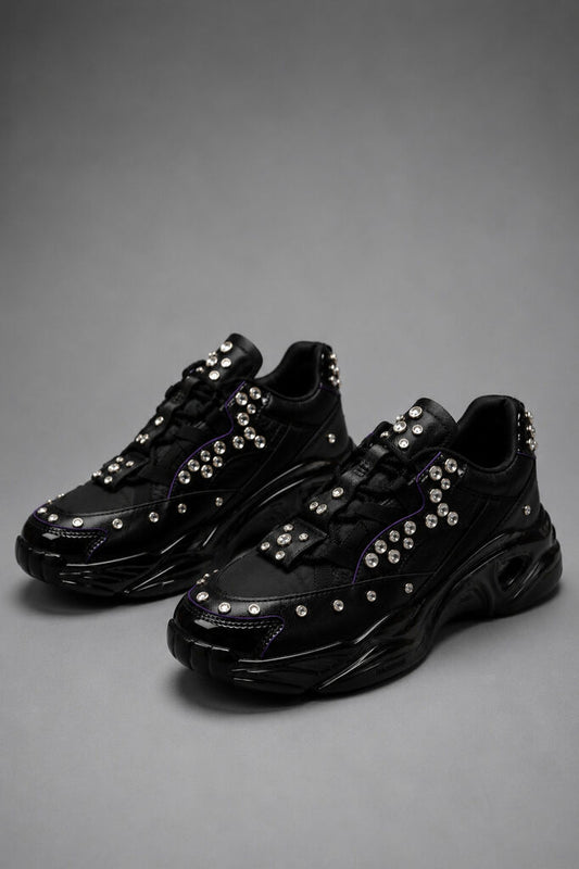 Black Embellished Athletic Sneakers with Rhinestones