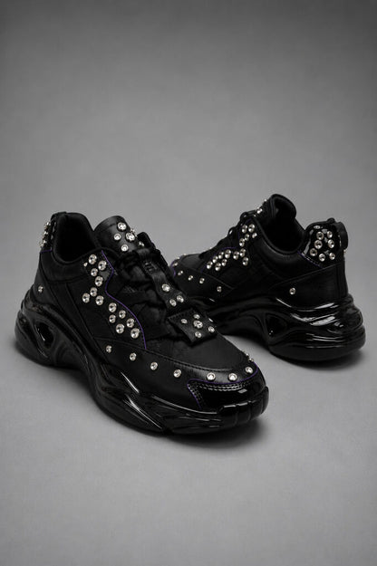 Black Embellished Athletic Sneakers with Rhinestones