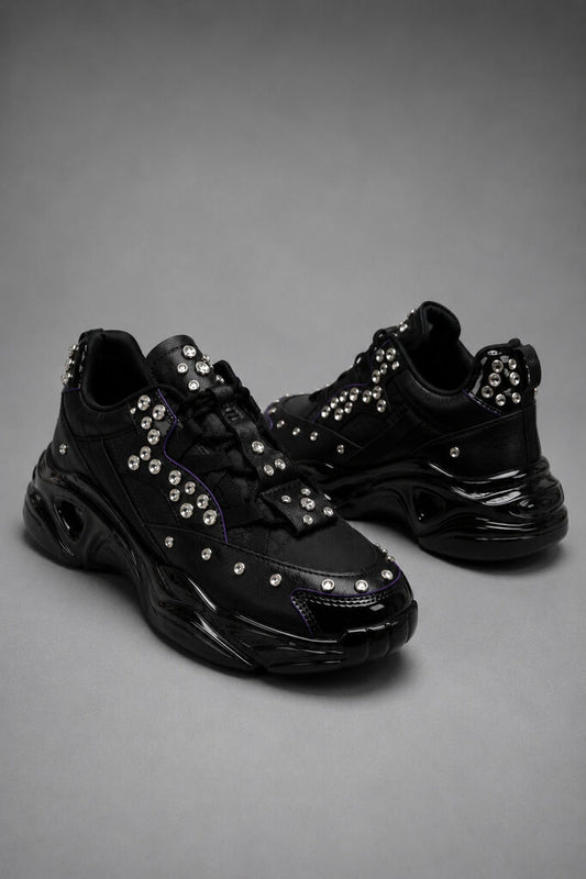 Black Embellished Athletic Sneakers with Rhinestones