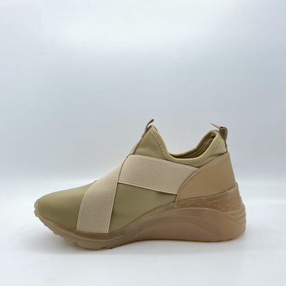 Beige Slip-On Sneakers with Wide Elastic Bands