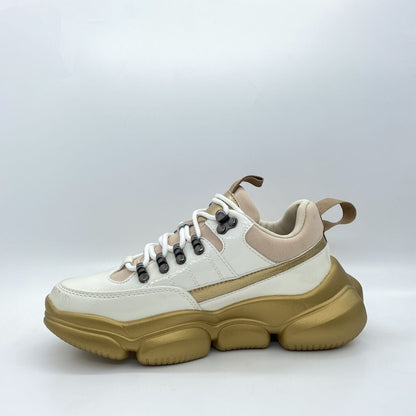 White and Gold Chunky Sneakers with Metallic Accents