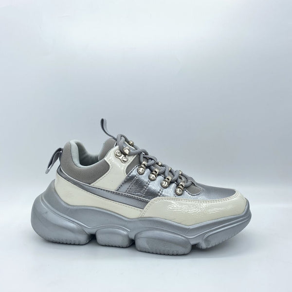 Silver Patent Chunky Sole Sneakers