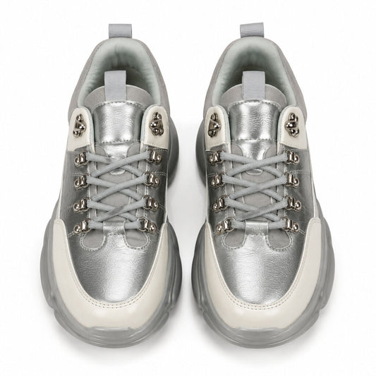Silver Patent Chunky Sole Sneakers