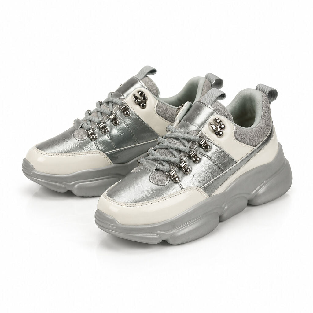 Silver Patent Chunky Sole Sneakers