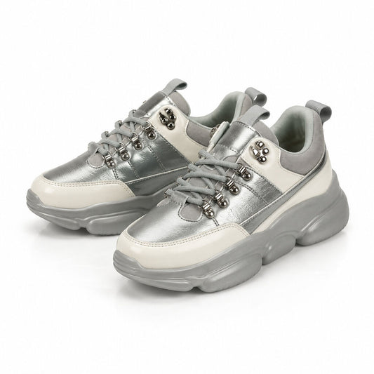 Silver Patent Chunky Sole Sneakers