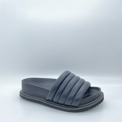 Black Quilted Slide Sandal with Cushioned Strap