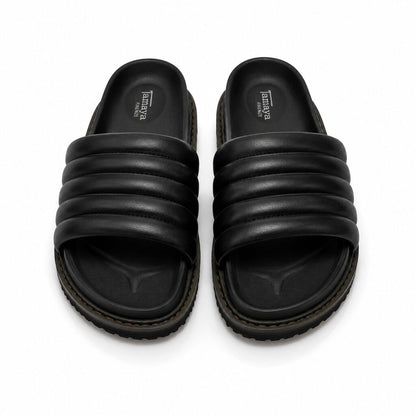 Black Quilted Slide Sandal with Cushioned Strap