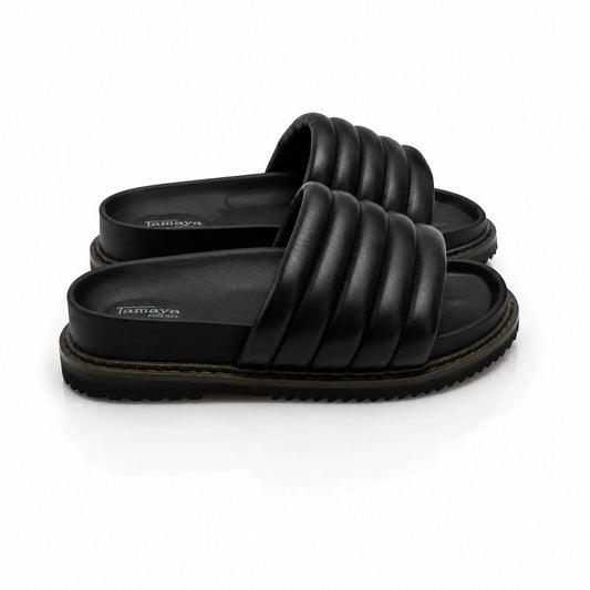 Black Quilted Slide Sandal with Cushioned Strap