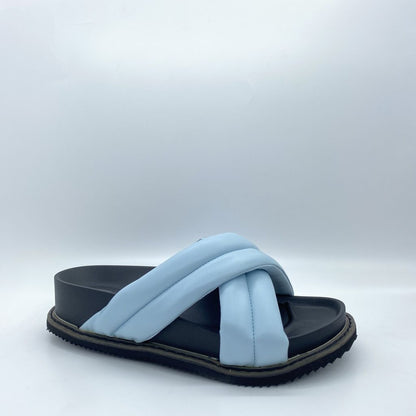 Light Blue Padded Slide Sandals with Crisscross Straps