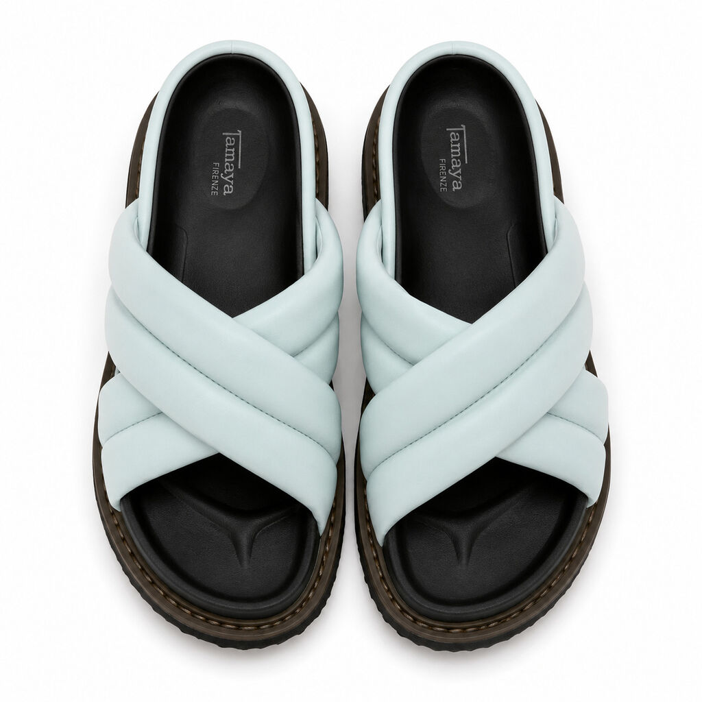 Light Blue Padded Slide Sandals with Crisscross Straps