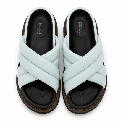 Light Blue Padded Slide Sandals with Crisscross Straps