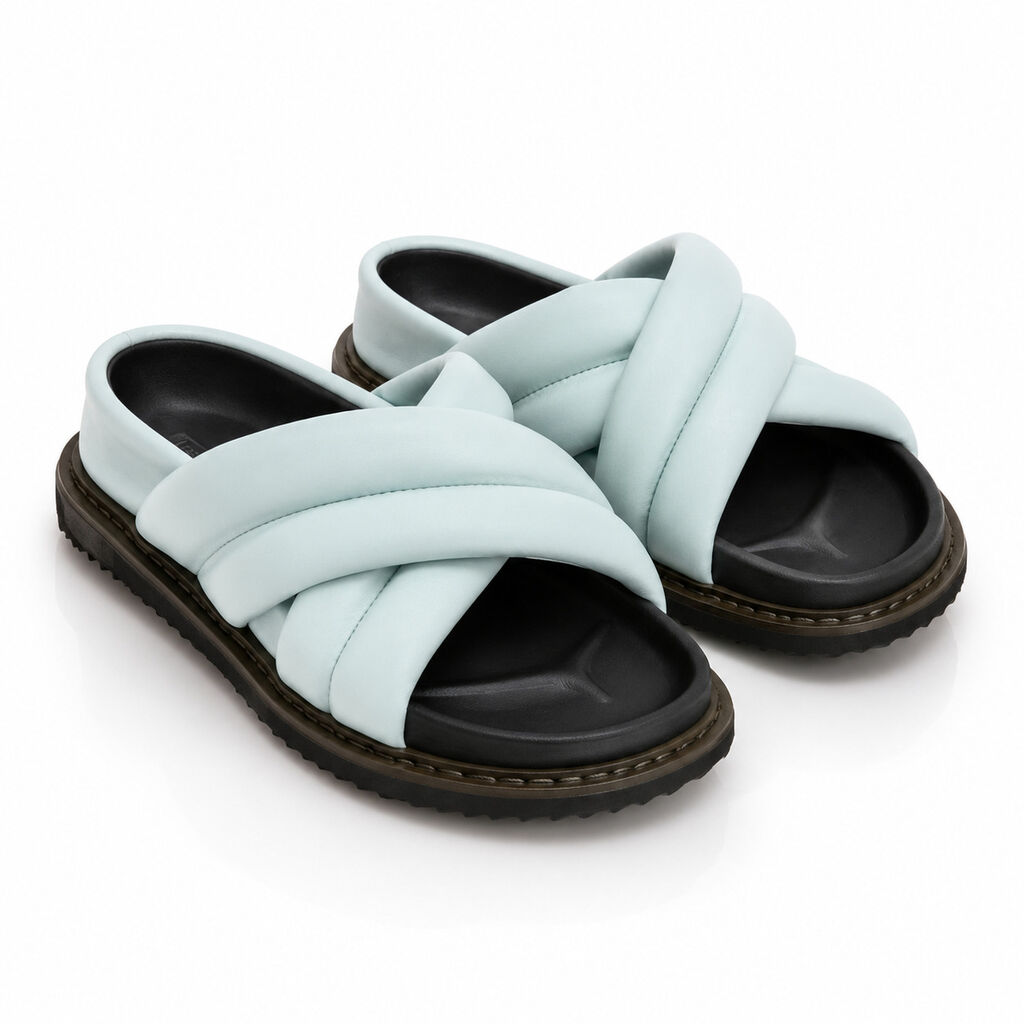 Light Blue Padded Slide Sandals with Crisscross Straps