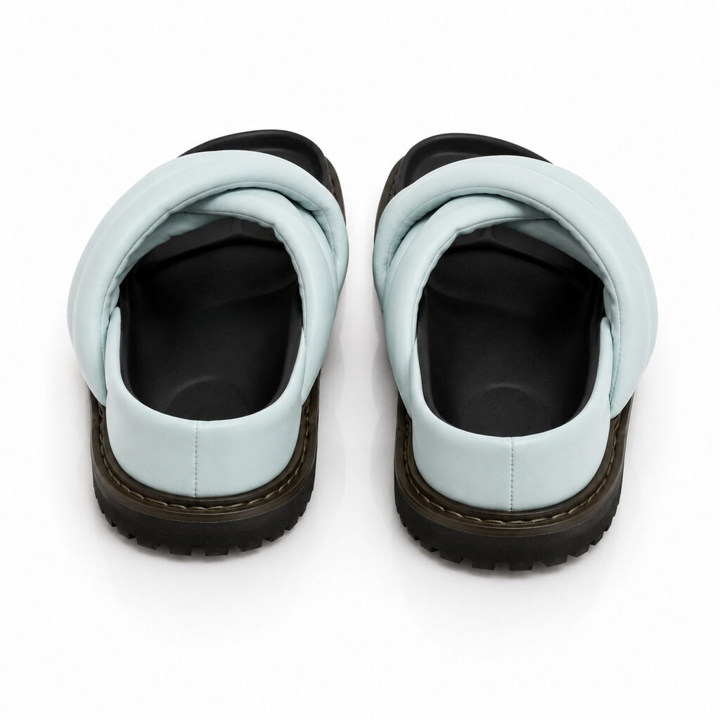 Light Blue Padded Slide Sandals with Crisscross Straps