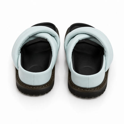 Light Blue Padded Slide Sandals with Crisscross Straps