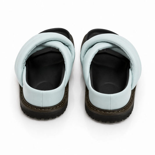 Light Blue Padded Slide Sandals with Crisscross Straps