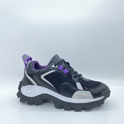 Black Mesh Trail Sneakers with Purple Accents