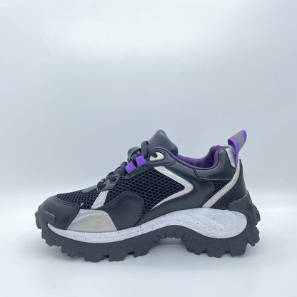 Black Mesh Trail Sneakers with Purple Accents