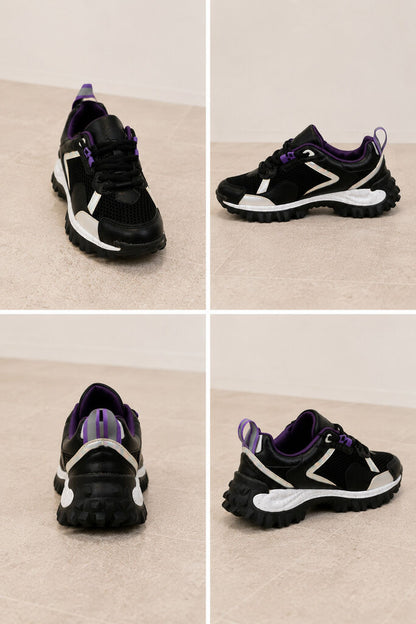 Black Mesh Trail Sneakers with Purple Accents