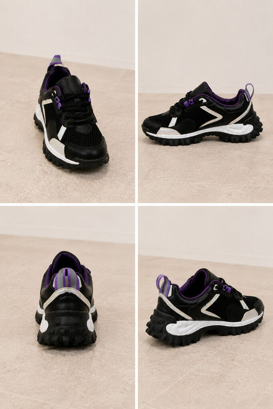 Black Mesh Trail Sneakers with Purple Accents