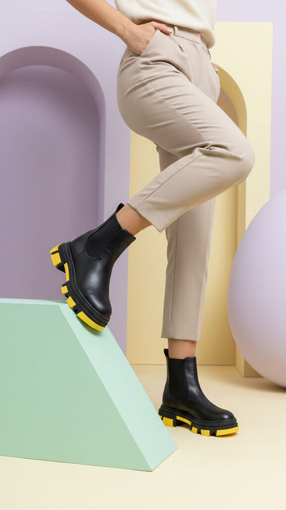 Black Chelsea Boot with Yellow Sole