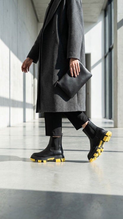 Black Chelsea Boot with Yellow Sole