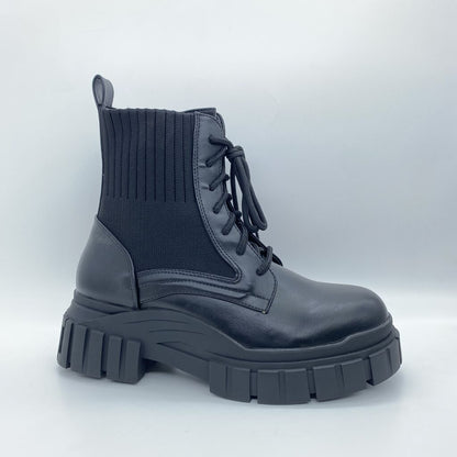Black Knit Ankle Boots with Chunky Sole