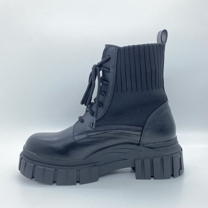 Black Knit Ankle Boots with Chunky Sole