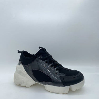 Black Glossy Chunky Sneakers with Contrast Sole
