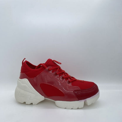Red Glossy Chunky Sneakers with Contrast Sole