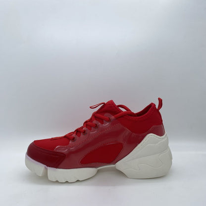 Red Glossy Chunky Sneakers with Contrast Sole