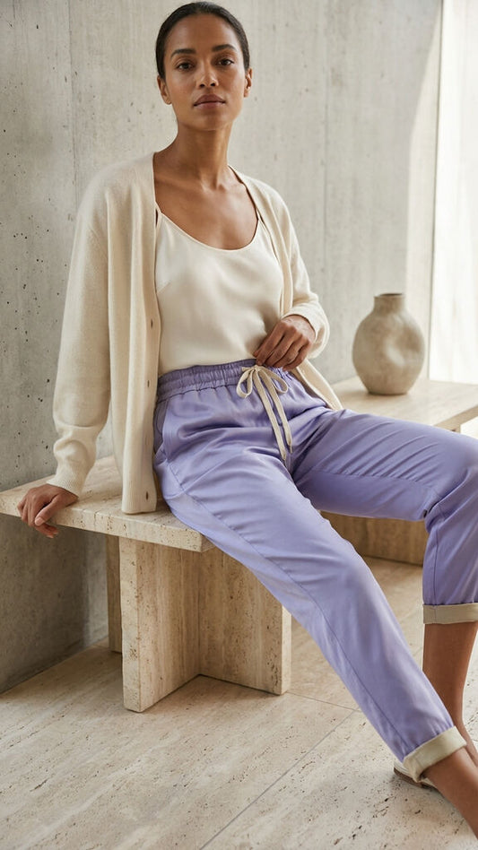 Lavender Relaxed-Fit Trousers with Drawstring Waist