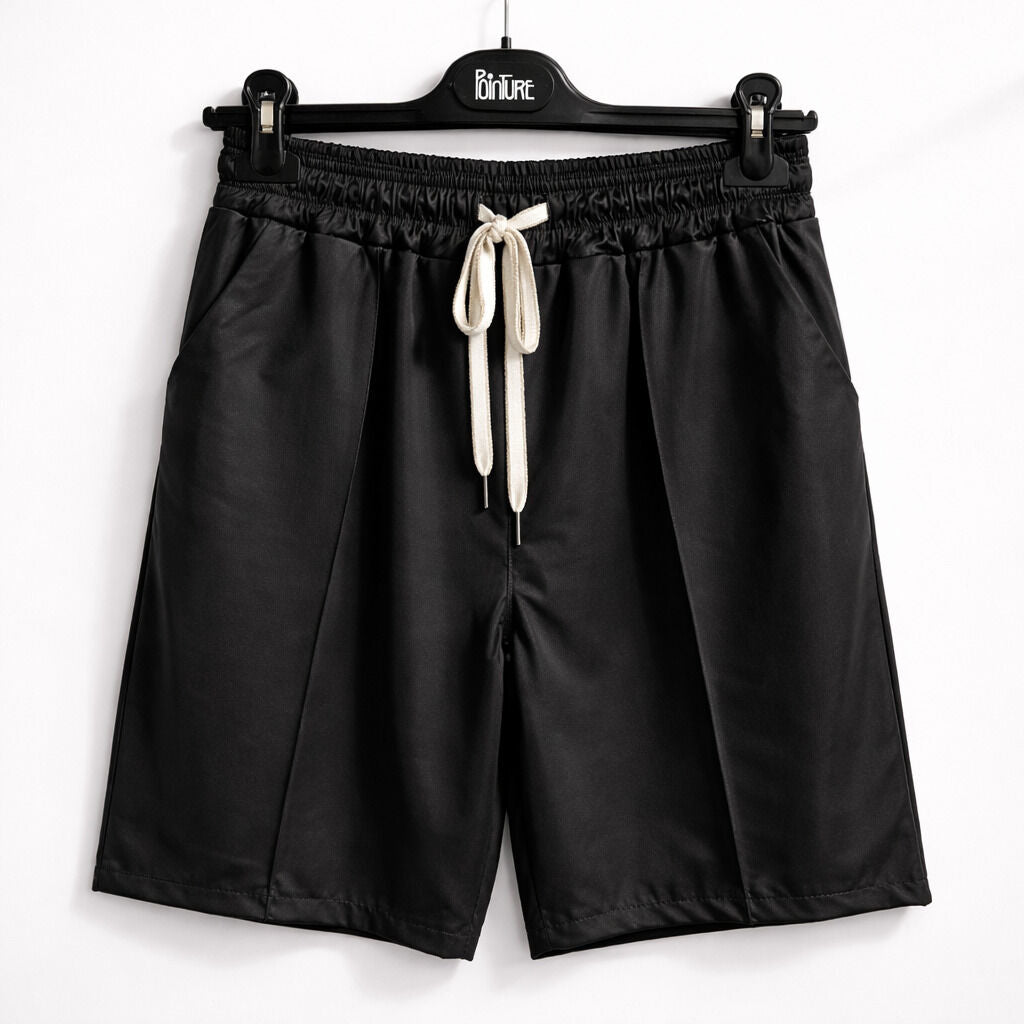 Black Faux Leather Shorts with Drawstring Waist
