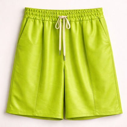 Lime Drawstring Woven Shorts with Elastic Waist