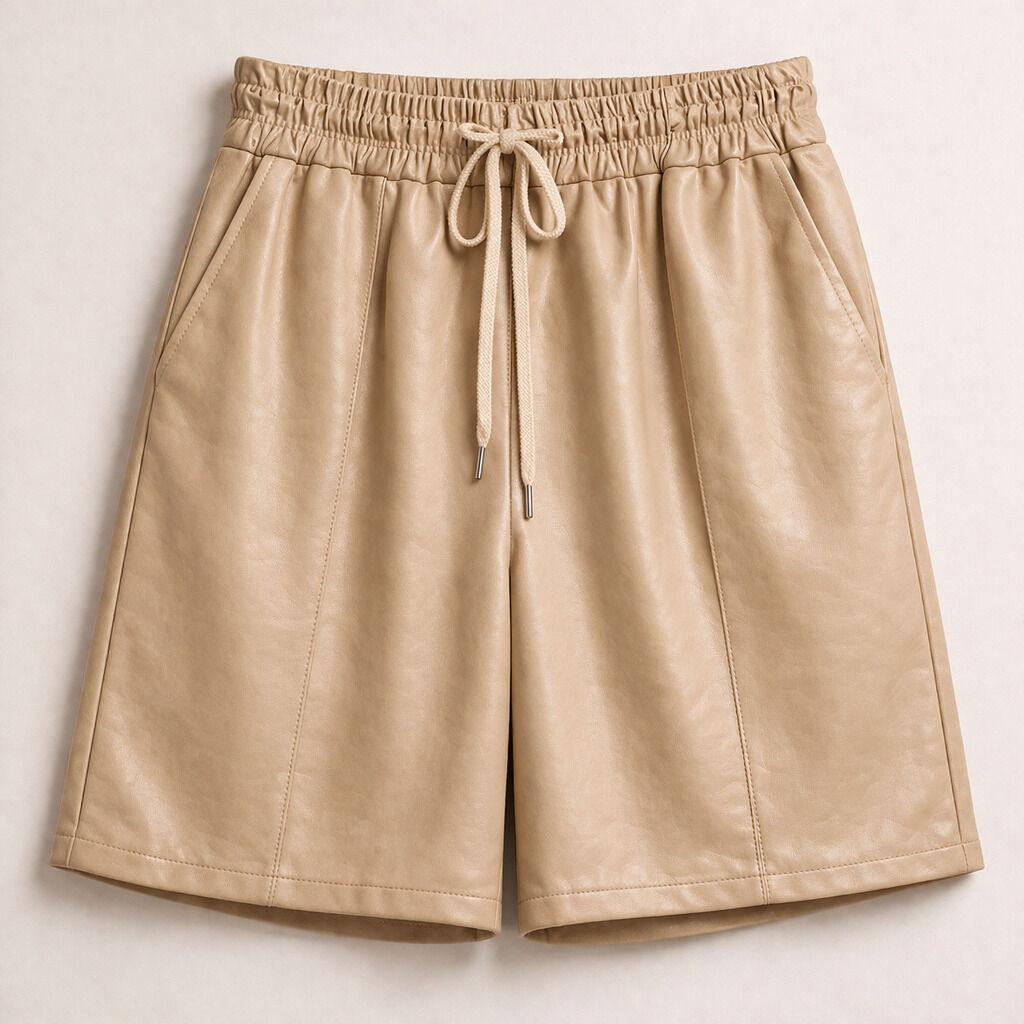 Beige Drawstring Waist Shorts with Pockets