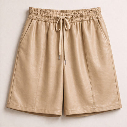 Beige Drawstring Waist Shorts with Pockets