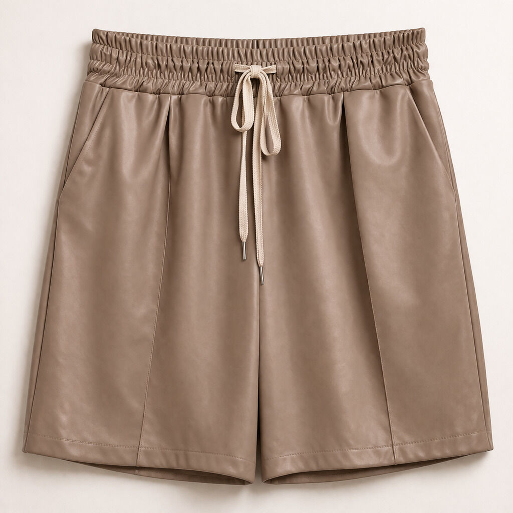 Taupe Drawstring High-Waist Shorts