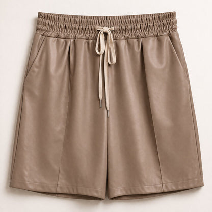 Taupe Drawstring High-Waist Shorts