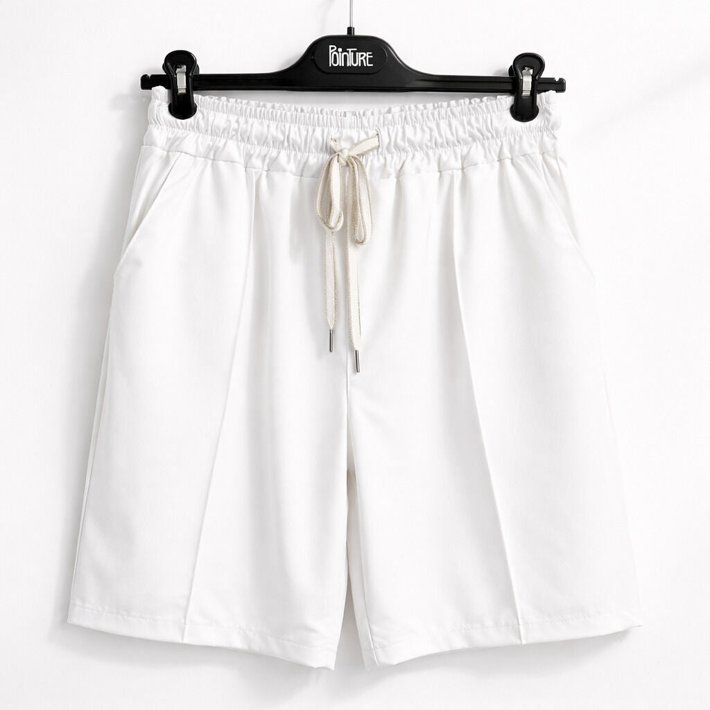 White Relaxed Fit Shorts with Drawstring Waist
