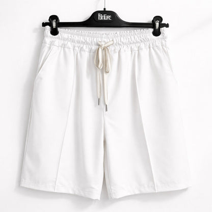 White Relaxed Fit Shorts with Drawstring Waist