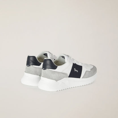 White and Grey Leather Panel Sneakers with Logo