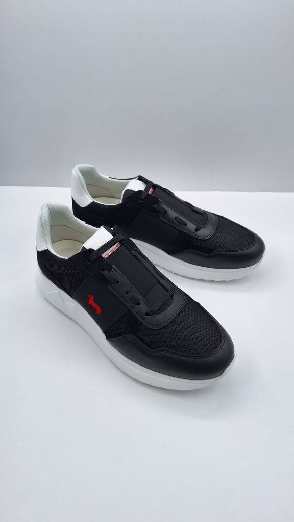Black Mesh & Leather Sneakers with Velcro Strap