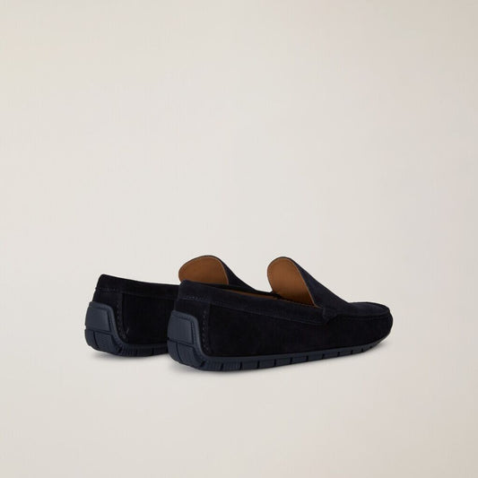Navy Suede Moccasin Slip-On