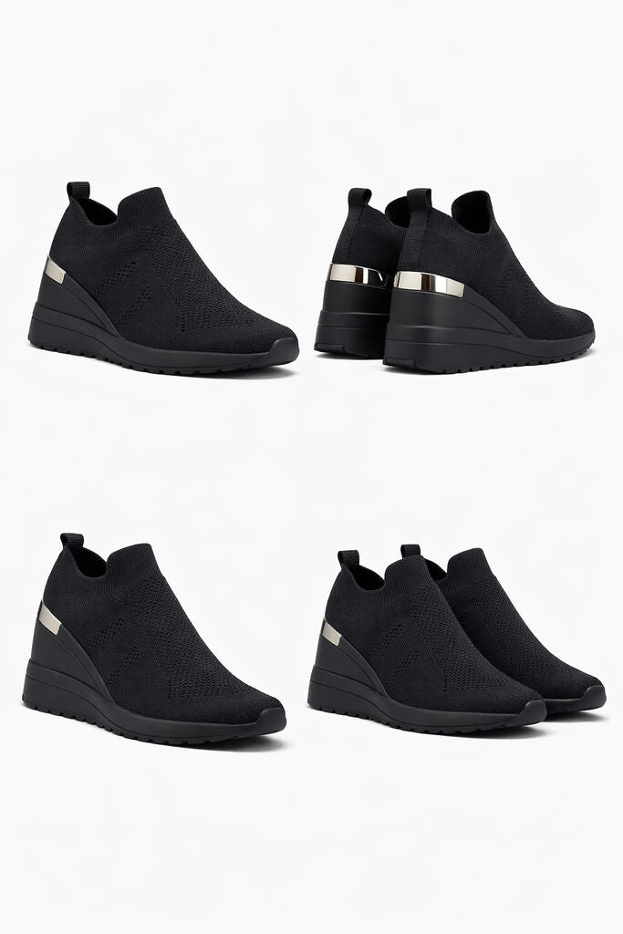 Black Knit Slip-On Shoe with Elevated Sole