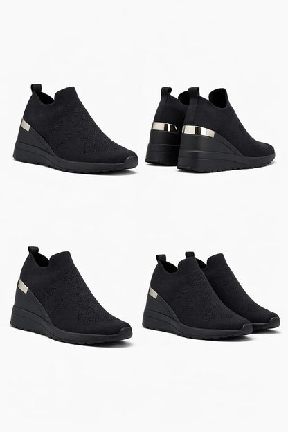 Black Knit Slip-On Shoe with Elevated Sole