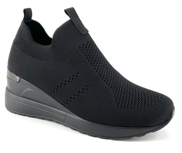 Black Knit Slip-On Shoe with Elevated Sole