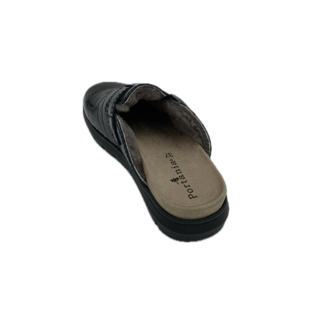 Black Embossed Mule with Buckle Detail