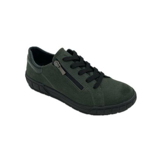 Olive Suede Low-Top Zip-Accent Sneakers