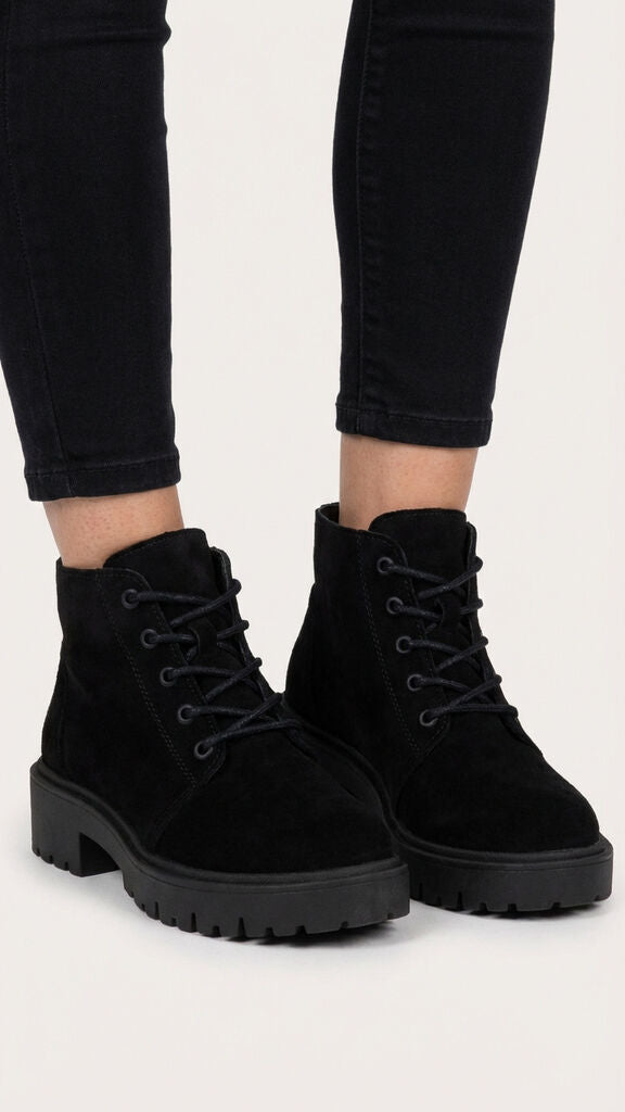 Black Suede Ankle Boots with Lug Sole