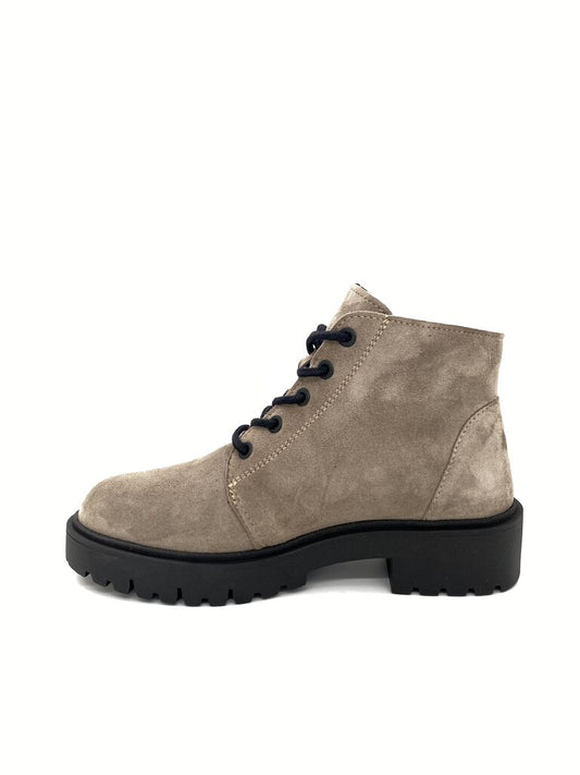 Beige Suede Ankle Boots with Lace-Up Detail
